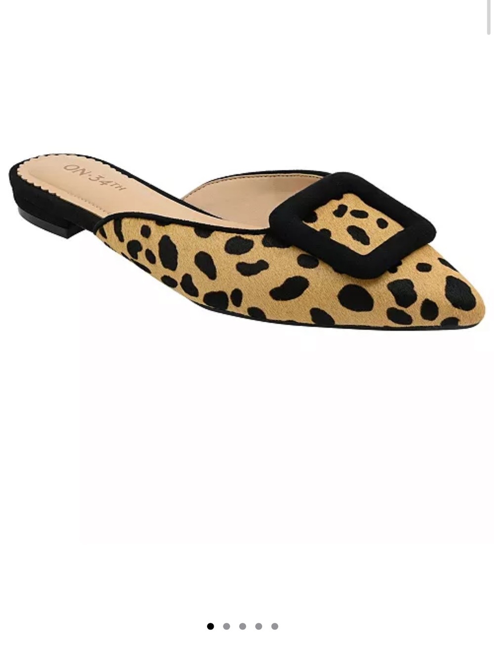 Leopard-Print Pointed Toe Mule with Black Buckle Accent